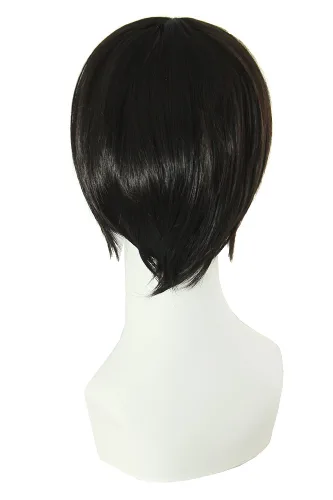 Vista 3 de MapofBeauty 12 pulgadas/30 cm Hombres corto recto Cosplay traje peluca, negro
