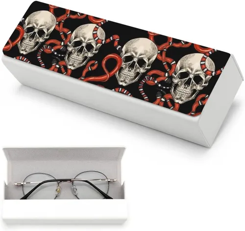Vista 5 de Funda rígida para lentes de sol, diseño de calaveras y serpientes rojas, para hombre y mujer