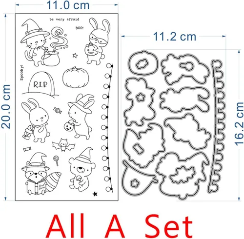 Vista 2 de Juego de sellos y troqueles transparentes para fiesta de Halloween, para hacer tarjetas, plantillas de corte para álbumes de recortes, álbum