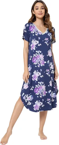 Vista 45 de NACHILA Bamboo Viscose Nightgowns for Women Cooling Short Sleeve Sleepshirt A-aqua Green