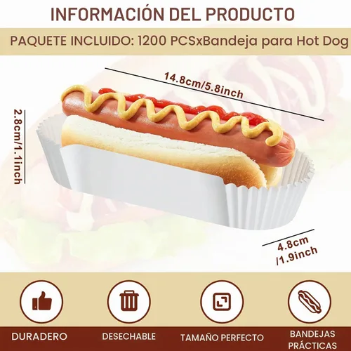 Vista 2 de Sherr - Bandejas de papel para perros calientes, botes desechables de 6