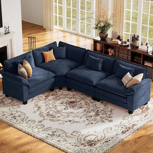 Vista 77 de Sofá modular de gran tamaño de 154 pulgadas, cómodo sofá en forma de U con 3 otomanas móviles, sofá moderno de felpilla de 7 plazas para sala