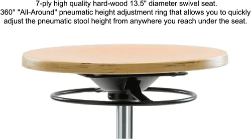 Vista 3 de Taburete neumático con ruedas de madera percha, anillo de ajuste completo y ruedas para pisos de madera o azulejos, altura del escritorio