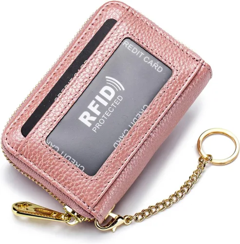 Vista 11 de Tapp Collections Tarjetero RFID para tarjetas de crédito, cartera pequeña de cuero con cremallera para tarjetas con ventana de identificación