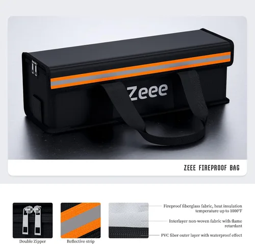 Vista 3 de Zeee Lipo Safe Bag Ebike Battery Bolsa de carga ignífuga (19.3 x 5.9 x 5.9 pulgadas) Capacidad grande a prueba de explosiones del bolso