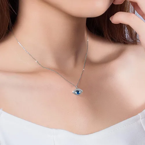 Vista 2 de Richapex Evil Eye Necklace for Women 18K Silver Plated Necklace Pure Crystal Eye Pendant Protection Necklace Ojo Turco Turkish Amulet Luck Gifts