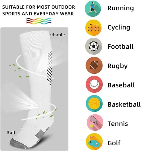 Vista 2 de ZEPOHCK Calcetines deportivos de fútbol para niños, 2 pares de calcetines altos hasta la rodilla para niños y niñas para zapatos de talla 3-6.5