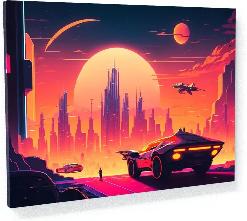 Vista 21 de Sense Canvas Synthwave Astronaut Planet 4 - Lienzo decorativo para decoración del hogar, póster pequeño de 16 x 12 pulgadas / 0.75 pulgadas