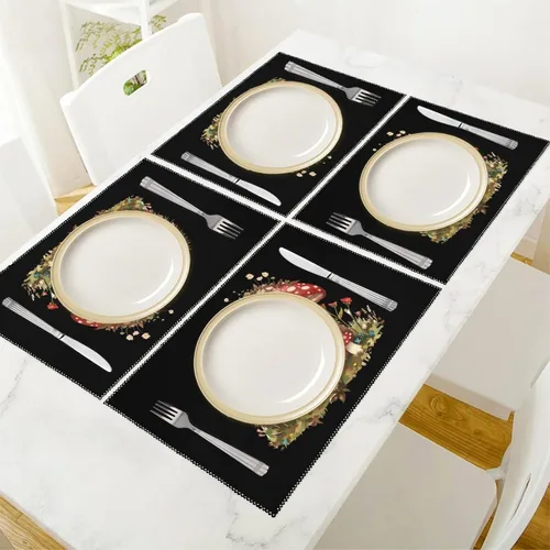 Vista 5 de _Cute Hedgehog Mushroom Placemats Set of 6 Resistant Table Mats Washable Place Mats for Dinner Party Table Decoration