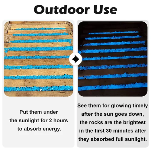 Vista 5 de NAMTSO Rocas que brillan en la oscuridad al aire libre, 200 piezas de rocas solares azules para paisajismo, decoración al aire libre que brillan