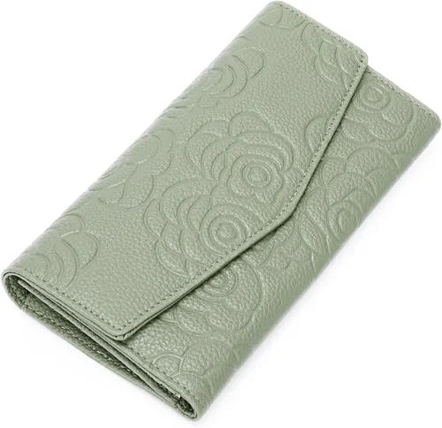 Vista 9 de GOIACII Cartera de mujer con bloqueo RFID para tarjetas de crédito, monedero con cremallera y bolsillo para monedas, flor en relieve, color rosa