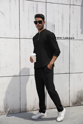Vista 129 de FZNHQL Conjunto deportivo de moda para hombre, 2 piezas, casual, atlético, para correr, manga corta/larga, conjunto para hombre