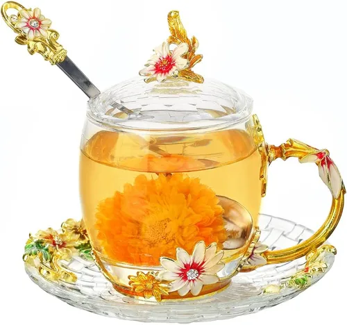 Vista 10 de Taza de café de vidrio, regalo de cumpleaños y Navidad para mujeres, mamá, hermana, novia, compañera de trabajo, taza de té de flores y mariposas