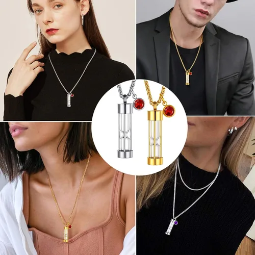 Vista 45 de FindChic Collares personalizados con urna para cenizas, barra vertical, gato, luna, reloj de arena, garra de perro, acero inoxidable, chapado en oro