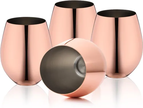 Vista 9 de WOTOR Copas de vino de acero inoxidable sin tallo, 18 onzas, plateadas Plateado