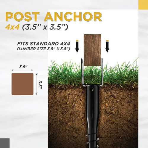 Vista 3 de Anclaje de Tierra Premium Sin Excavación DIY de Tornillo Modelo en U de 27 Pulgadas Se Adapta a Poste Estándar 4x4 (3.5" X 3.5" Pulgadas) Ideal