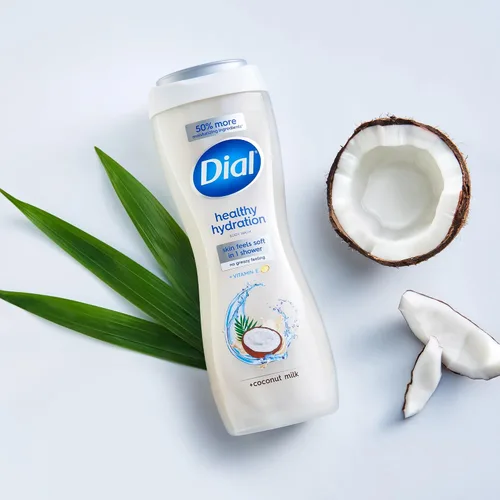 Vista 7 de Dial Gel de Ducha, Hidratación Saludable, Leche de Coco + Vitamina E, 16 onzas líquidas (Paquete de 4), Suave, Deja la Piel Suave en 1 Ducha