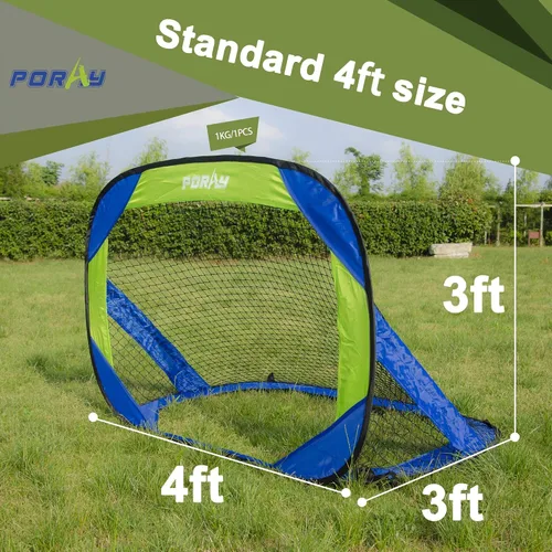 Vista 2 de Porayhut Juegos de portería de fútbol y pelotas desplegables para entrenamiento, juego de 2, fácil montaje con bolsa de transporte compacta, regalo