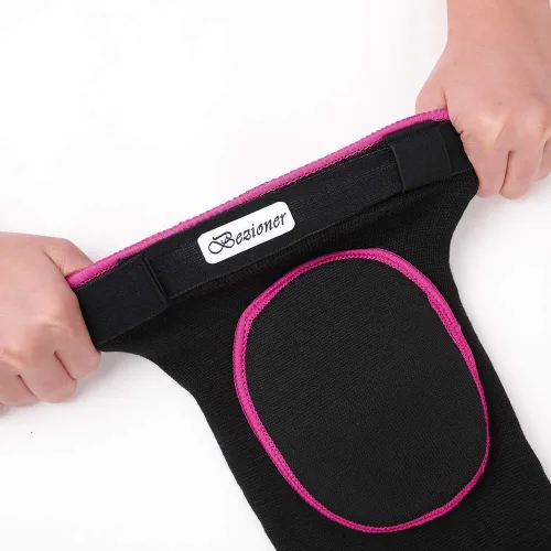 Vista 5 de Bezioner Rodilleras de voleibol, esponja gruesa antideslizante, rodilleras de baile para mujeres, yoga, baloncesto, fútbol, jóvenes, niñas, negro