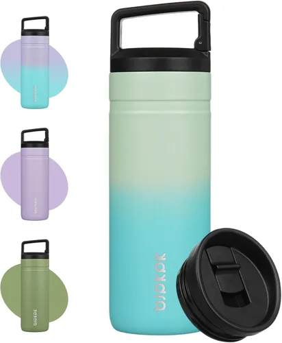 Vista 20 de BJPKPK - Botella de agua aislada con 2 tapas, vaso/taza de viaje de acero inoxidable de 20 onzas con aislamiento al vacío de doble pared, taza