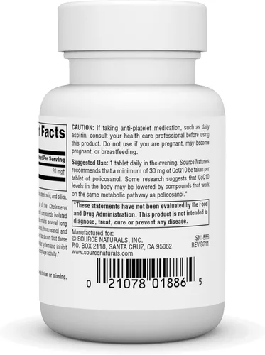 Vista 3 de Source Naturals Policosanol, apoya la salud cardiovascular* Tableta de 20 mg, 30