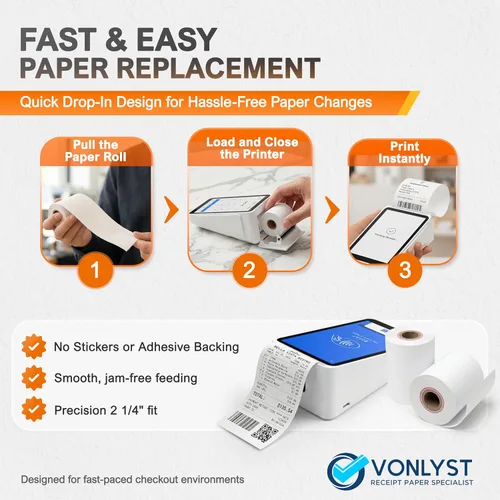 Vista 7 de Rollo de papel de recibo para máquina de tarjeta de crédito Square Terminal (10 rollos)