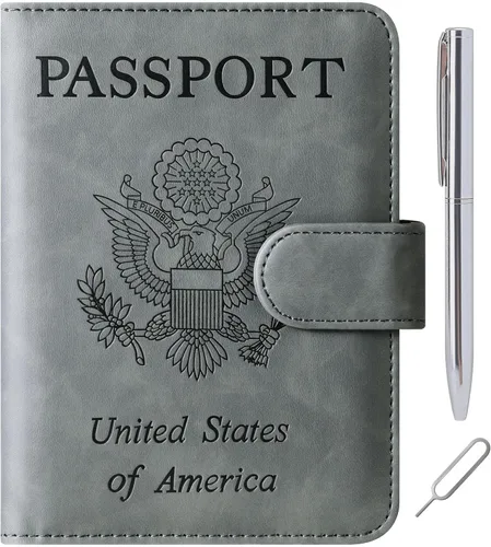 Vista 15 de LOHASLIFE Soporte para pasaporte para viajes, cartera con bloqueo RFID para 116#Negro