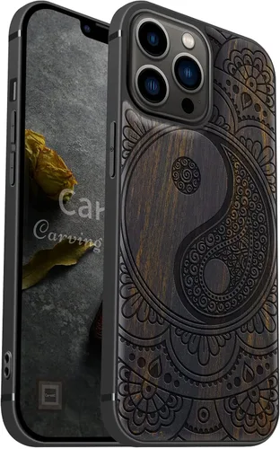 Vista 23 de Carveit Funda magnética de madera para iPhone 13 [madera natural y TPU suave negro] Funda protectora de madera única y elegante a prueba de golpes