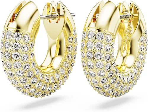 Vista 3 de Aretes de aro Swarovski Dextera, pavé, blanco, acabado en tono dorado