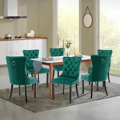 Vista 39 de Juego de 2 sillas de comedor tapizadas de tela de lino, sillas de cocina modernas de mediados de siglo con respaldo alto, ribete de cabeza de clavo