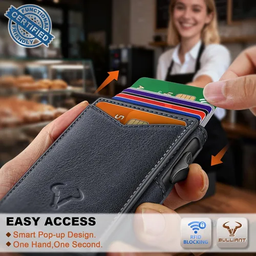 Vista 4 de Cartera BULLIANT para hombre, cartera con clip para billetes delgada para regalo para hombre, 9 tarjetas - Estuche de tarjeta de crédito de metal