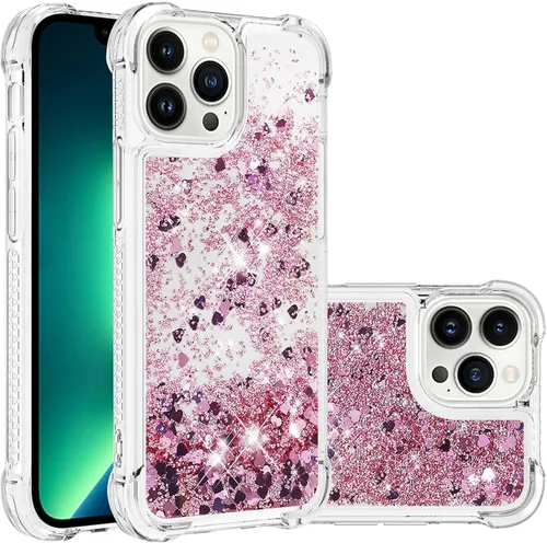Vista 21 de LEMAXELERS Funda para iPhone 15 de 6.1 pulgadas, Bling Glitter Liquid Clear Case Flotante Arenas movedizas a prueba de golpes Funda protectora