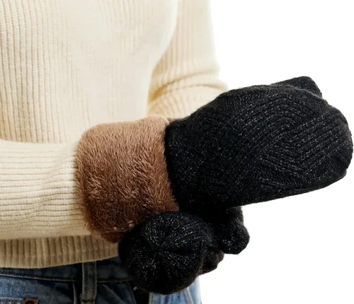 Vista 8 de MAYLISACC Gorro y guantes para mujer, gorro térmico de punto de invierno, 2 piezas, con forro polar grueso para mujer