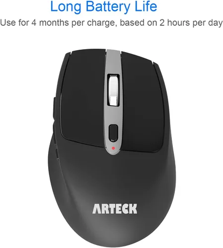 Vista 5 de Arteck Ratón inalámbrico, ratón óptico ergonómico inalámbrico USB de 2.4 G, con receptor Nano USB, botones de interruptor lateral silencioso