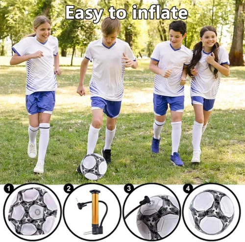 Vista 3 de Paquete de 6 pelotas de fútbol clásicas desinfladas tamaño 3/4/5 con bomba y bolsa de malla para interiores y exteriores, césped, entrenamiento