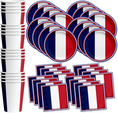 Vista 8 de Platos de papel del 4 de julio, juegos de platos desechables del 4 de julio, suministros para fiestas patrióticas de bandera estadounidense, platos