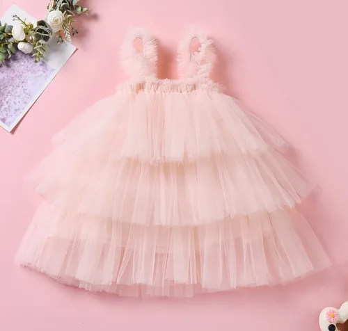 Vista 5 de Tutu Dreams Vestido tutú de 3 capas con volantes de tul para niñas pequeñas con diadema de flores Rosado