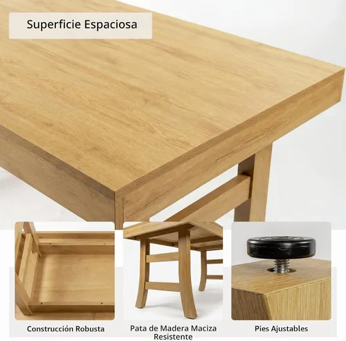 Vista 3 de HIPIHOM Juego de mesa de comedor de 7 piezas para 6, mesa de comedor rectangular de 63 pulgadas con 6 sillas tapizadas de piel sintética, moderno