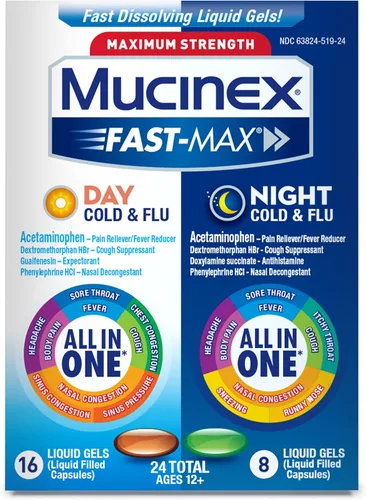 Vista 14 de Mucinex Fast-Max de máxima potencia para resfriado y gripe de día y noche para adultos, poderoso medicamento de venta libre para síntomas