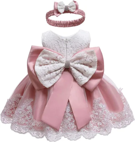 Vista 8 de Vestidos de encaje con tutú bordado tipo vestido de gala para bebés y niñas pequeñas de 0-6T con tocado Borgoña