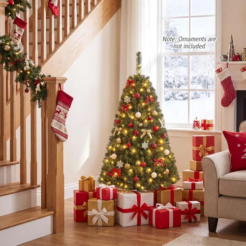 Vista 4 de HAPPYGRILL Árbol de Navidad artificial preiluminado de 4 pies con 296