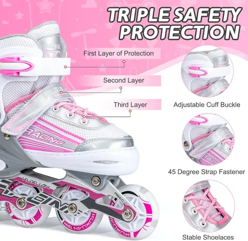 Vista 3 de Kuxuan Skates Inline Skates Adjustable for Kids,Girls Skates with All Wheels Light up,Fun Illuminating for Girls and Ladies