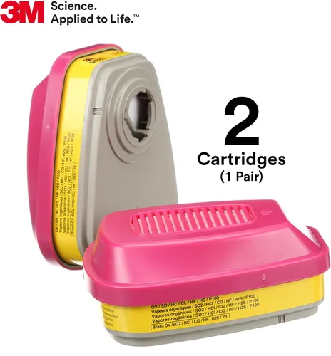 Vista 10 de 3M Cartucho/filtro respirador P100 60923, 1 par, aprobado por NIOSH, ayuda a proteger contra vapores orgánicos, gases ácidos y partículas, magenta