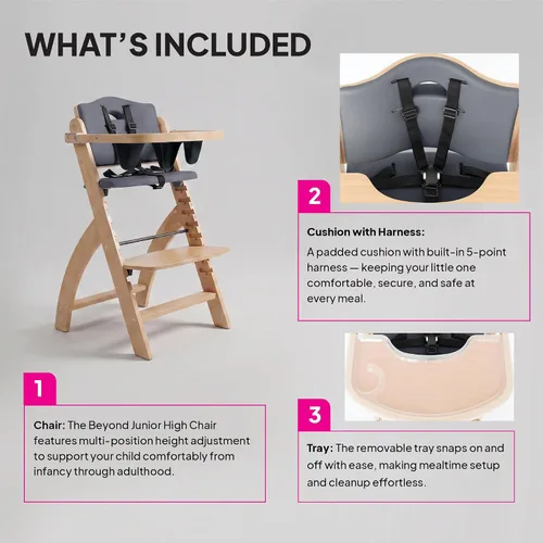 Vista 3 de Silla alta de madera Abiie Beyond Junior con bandeja - Trona ajustable y convertible para bebés y niños pequeños - De 6 meses a 113 kg - Resistente