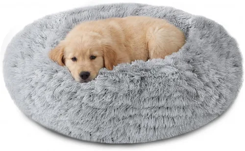 Vista 32 de JOLLYVOGUE - Cama calmante para perros y gatos pequeños y medianos, antiansiedad, redonda, suave, acogedora con parte inferior antideslizante