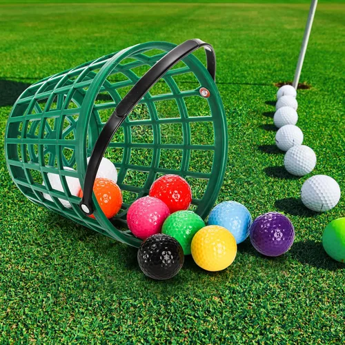 Vista 7 de Bekith Paquete de 2 cestas de plástico para pelotas de golf, cubo de pelota de golf con asa, capacidad para 40-50 bolas, color verde