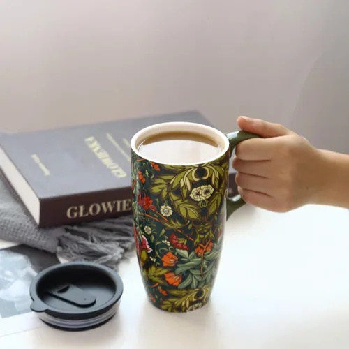 Vista 3 de Topadorn Taza de café de cerámica para regalo con tapa de 17 onzas, taza de té alta de porcelana con asa para el hogar y la oficina, taza de regalo