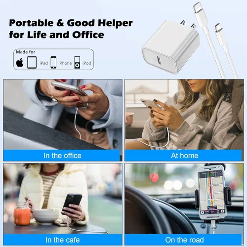 Vista 7 de Paquete de 2 cargadores rápidos para iPhone, cargador tipo C, carga rápida, suministro de energía, bloque de carga rápida, enchufe de viaje con 2