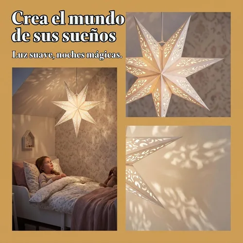 Vista 3 de LIOOBO Linternas de estrella de papel: pantalla de lámpara colgante de estrella de Navidad, luz hueca de cubierta de papel blanco, lámparas Textura