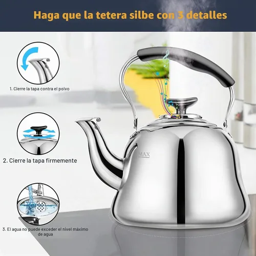 Vista 3 de AMFOCUS Tetera silbante de 2 cuartos de galón, tetera de acero inoxidable